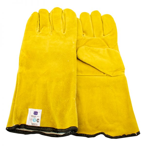 Guantes de soldador forrados largos.
